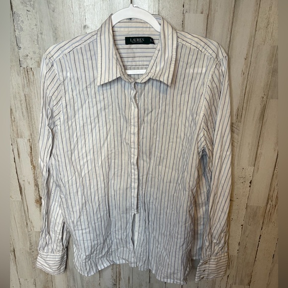 Lauren Ralph Lauren Tops - Lauren Ralph Lauren Women’s Blue & White Striped Button Up Cotton Shirt XL